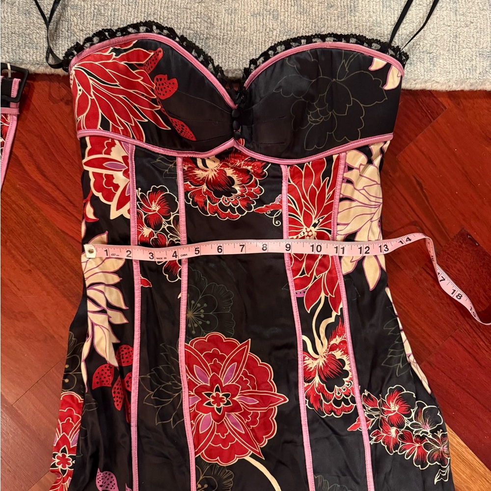 BEBE Y2K Strapless Floral Dress with Pink Trim - Picture 2 of 7